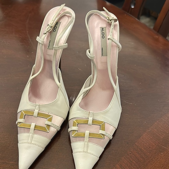 Aldo Shoes - Aldo Cream and Gold Slingback Heels with Pointed Toe